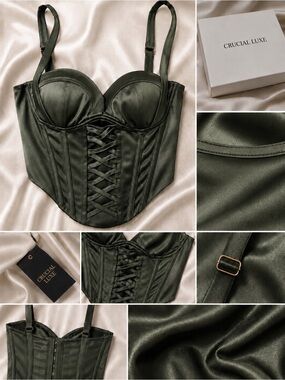 Emerald Green Corset Zip Up Crop Top